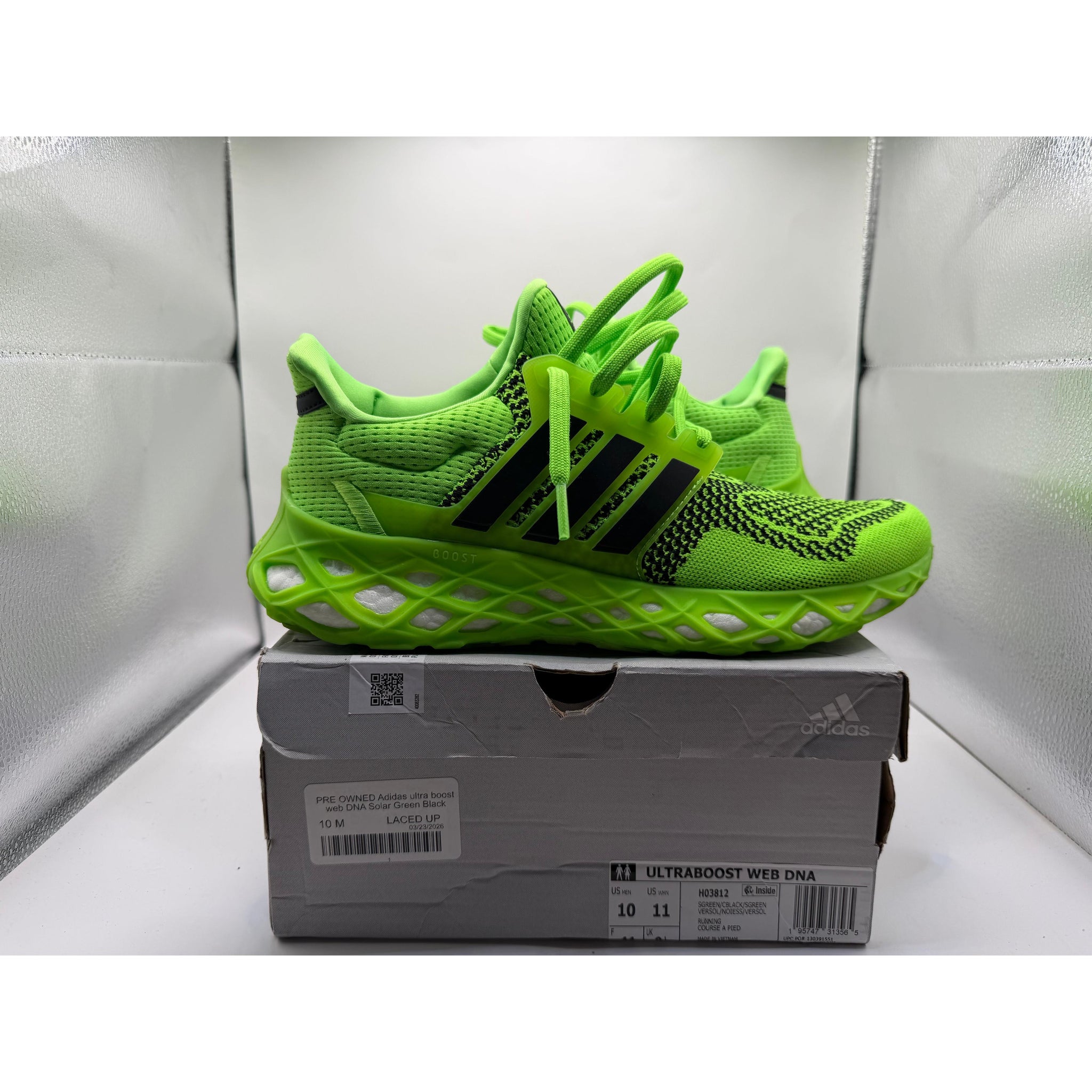 adidas gazelle silver green womens PRE OWNED Adidas ultra boost web DNA Solar Green Black