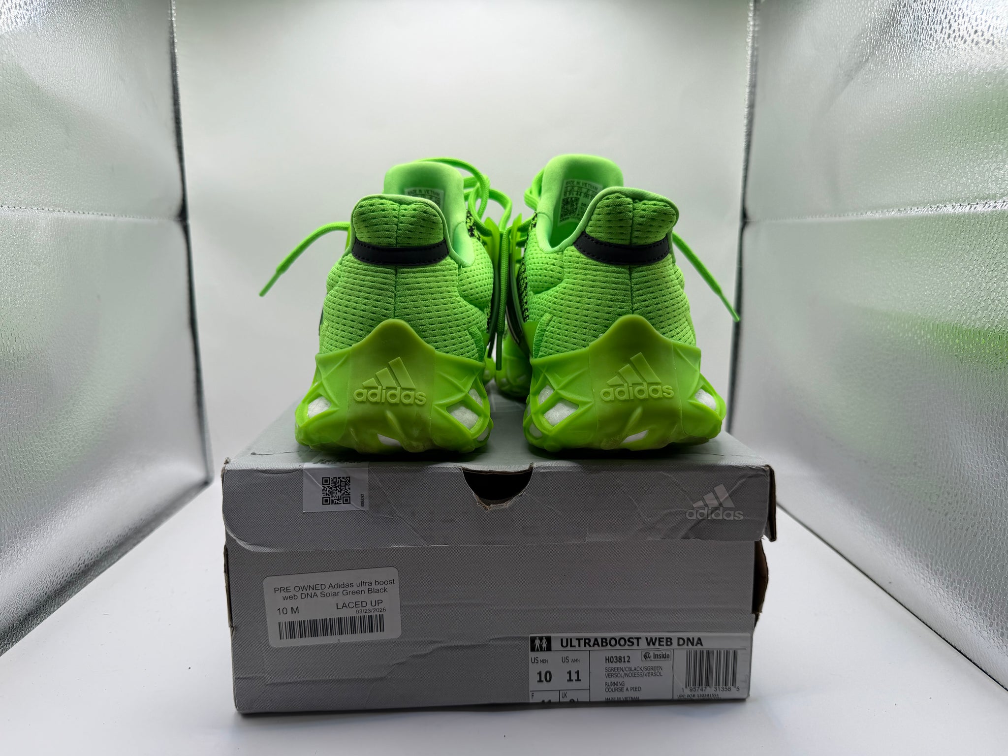 adidas gazelle silver green womens PRE OWNED Adidas ultra boost web DNA Solar Green Black – LacedUp