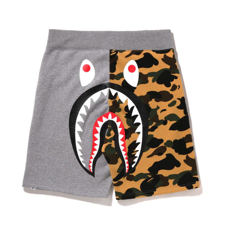 BAPE 1ST CAMO BACK SHARK SWEAT SHORTS Grey