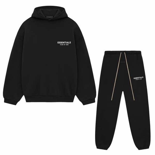Fear of God Essentials Fleece Sweatsuit FW24 Black FULL SET – LacedUp Fear of God Essentials Fleece Sweatsuit FW24 Black FULL SET – LacedUp